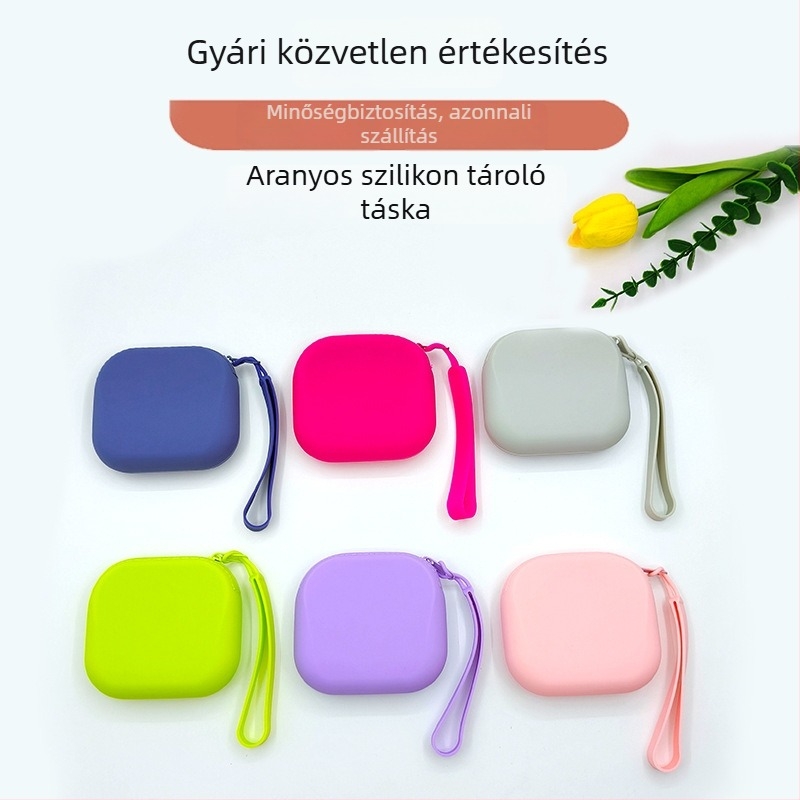 Silikon cipzáras tároló taska kulcsokhoz, apró kiegészítők és fejhallgatóhoz — bőrbarát, kompakt kézitáska