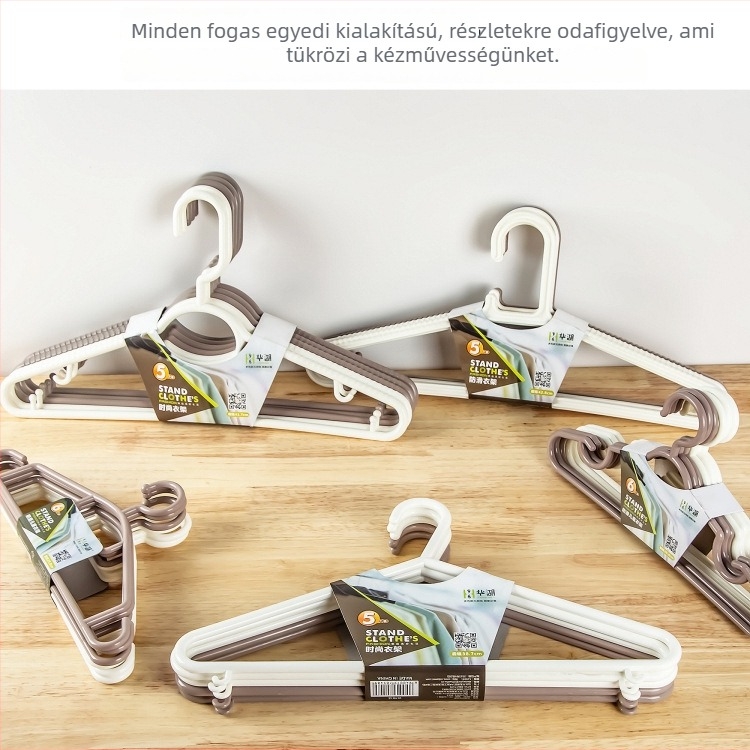 Háztartási műanyag ruhakasztó, vastagított, széles vállú, nyom nélkül hagy, csúszásmentes, ruhák felakasztására, szárítására és tárolására