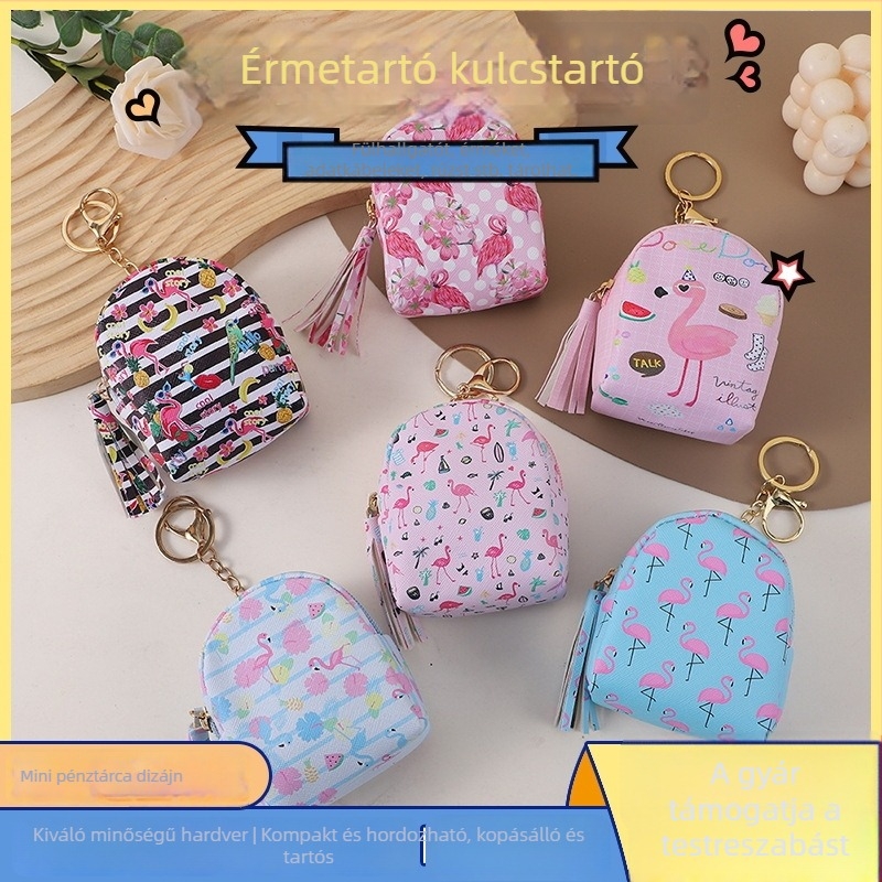 Flamingó mintás pénztárca – mini PU bőr, kompakt nőknek és gyerekeknek