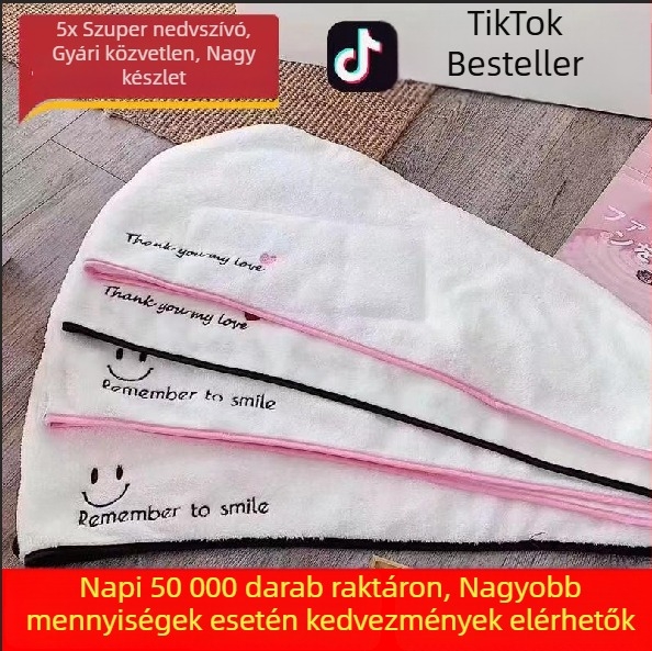 Koreai stílusú hajszárító sapka, rendkívül nedvszívó korall-flízes anyagból, gyorsan száradó, vastagított kivitel