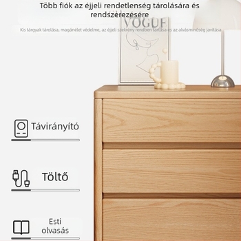 Éjjeliszekrény diószínű, fa tároló a hálószobába, modern minimál stílus