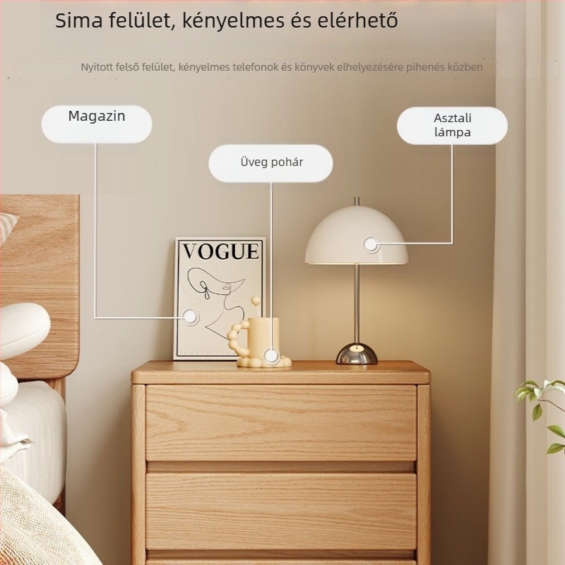 Éjjeliszekrény diószínű, fa tároló a hálószobába, modern minimál stílus