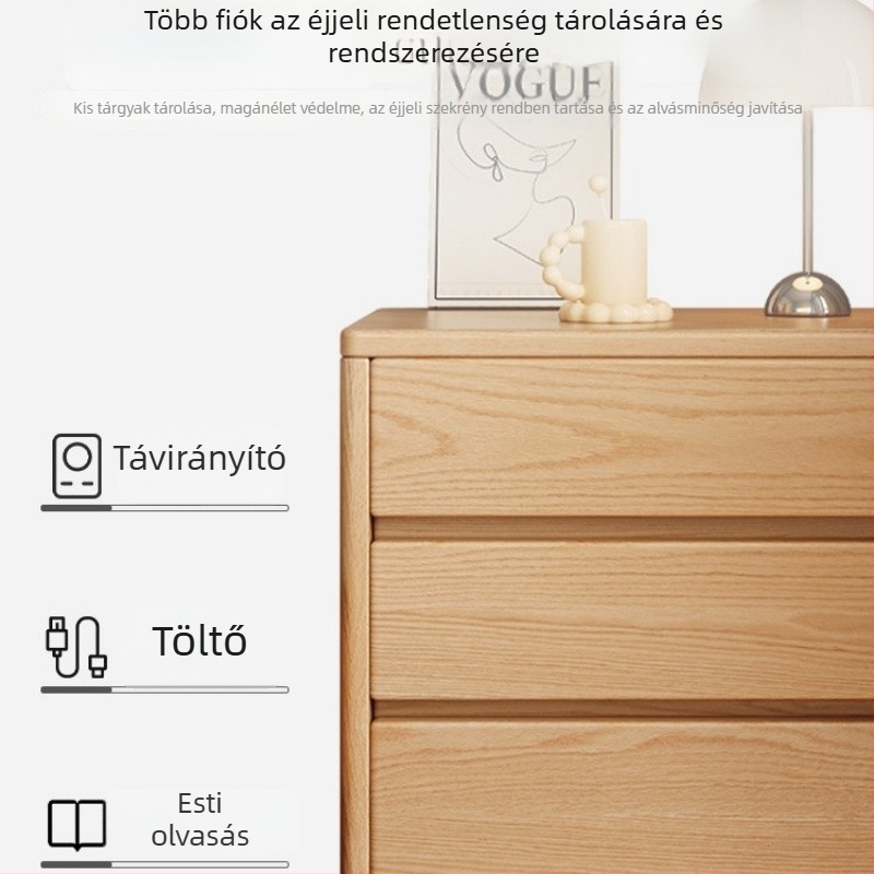 Éjjeliszekrény diószínű, fa tároló a hálószobába, modern minimál stílus