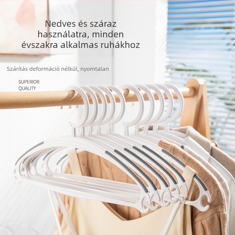 Öt darabos műanyag ruhavállfa-készlet széles vállú ruhákhoz, felnőtteknek és gyerekeknek