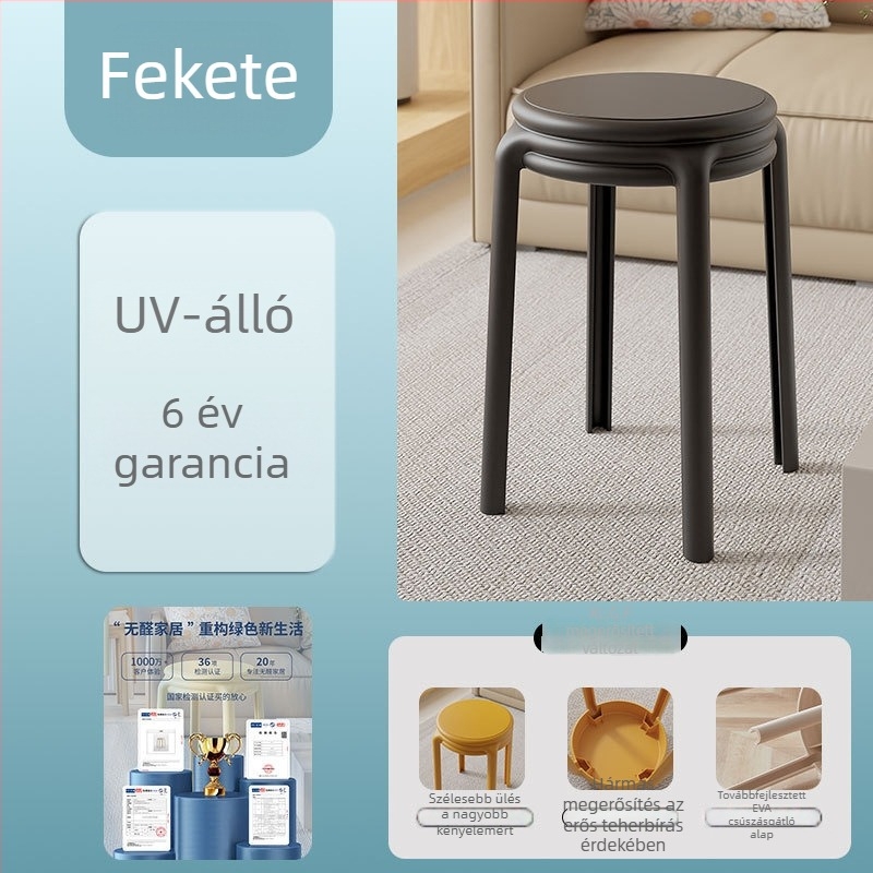 Skandináv stílusú vastag műanyag egymásra rakható szék otthoni és kereskedelmi használatra, kör alakú magas étkezőszék