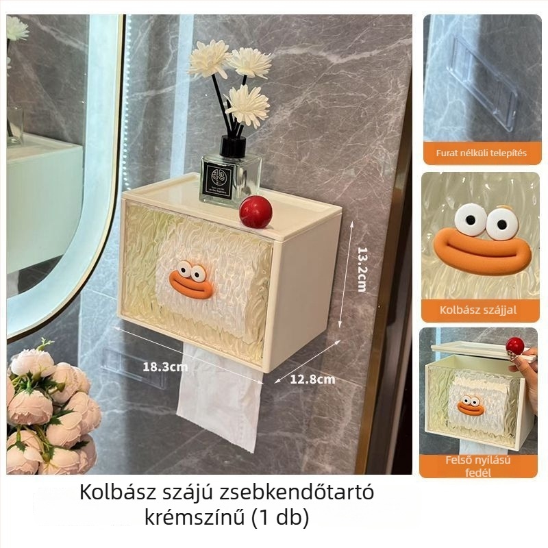 Fali tartó toaletpapír-tekercs és papírdoboz tároló, vízálló, perforált dizájn