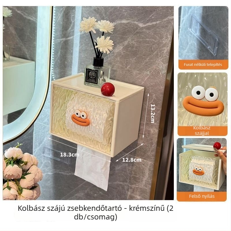 Fali tartó toaletpapír-tekercs és papírdoboz tároló, vízálló, perforált dizájn