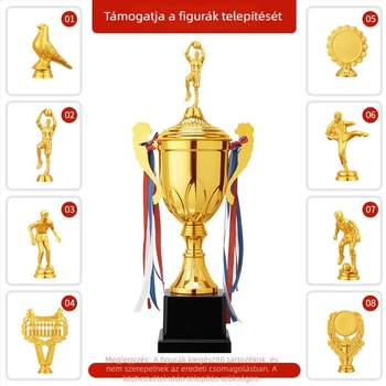 Személyre szabott fémtrófeák sporteseményekre gravírozott kosárlabda- és futballmedálokkal, logó a trófeán, minimális rendelés 6 darab