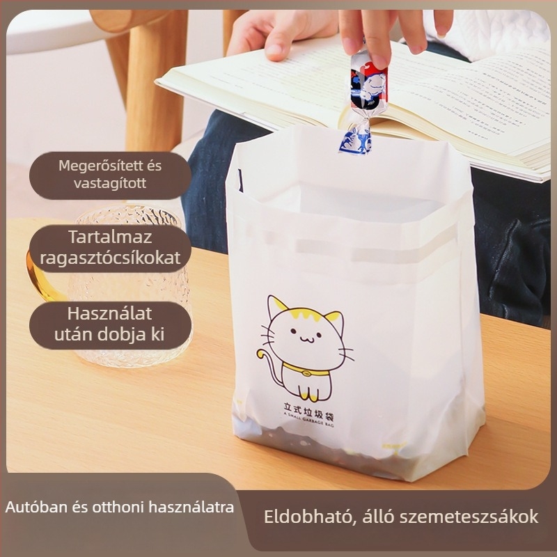 Autóba való önállóan álló szemeteszsák, öntapadó tisztítózsák, asztali szemetes háztartás és konyha részére, vastagított