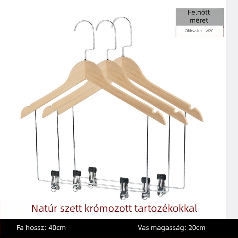 Fa gyermekruhaakasztók csúszásmentes felülettel, nadrágklipszekkel, 5 darabos készlet