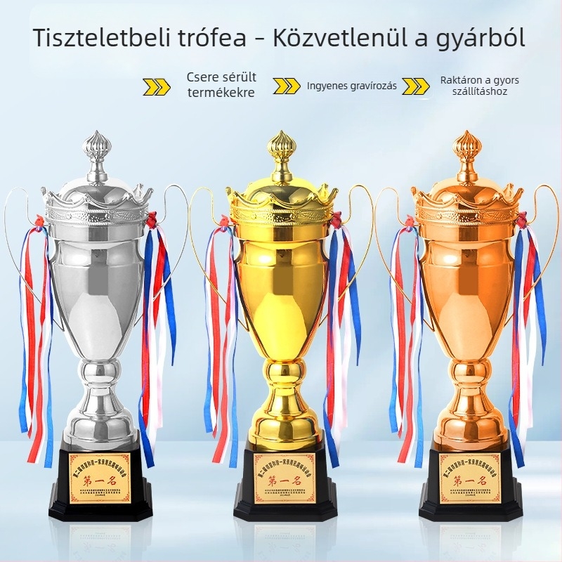 Nagy méretű fémből készült trófea és érem váltófutás, kosárlabda, futball, maraton és hosszútávú sportesemények számára – nagykereskedelmi értékesítés
