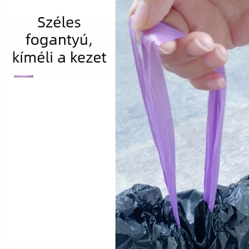 Fekete konyhai szemeteszsák zsinórral, megvastított, háztartási, közepes–nagy méret, egyszer használatos műanyag zacskó