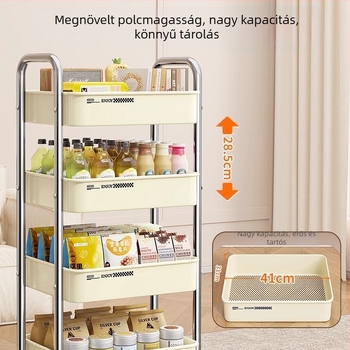 4-szintes mozgatható tárolókocsi konyhába, nappaliba, hálószobába és osztályterembe