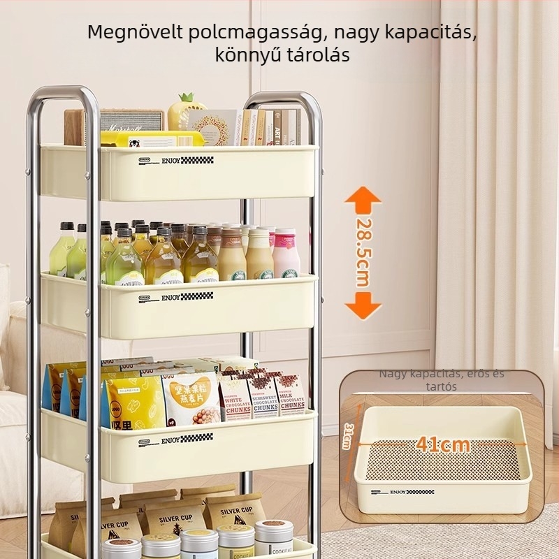 4-szintes mozgatható tárolókocsi konyhába, nappaliba, hálószobába és osztályterembe