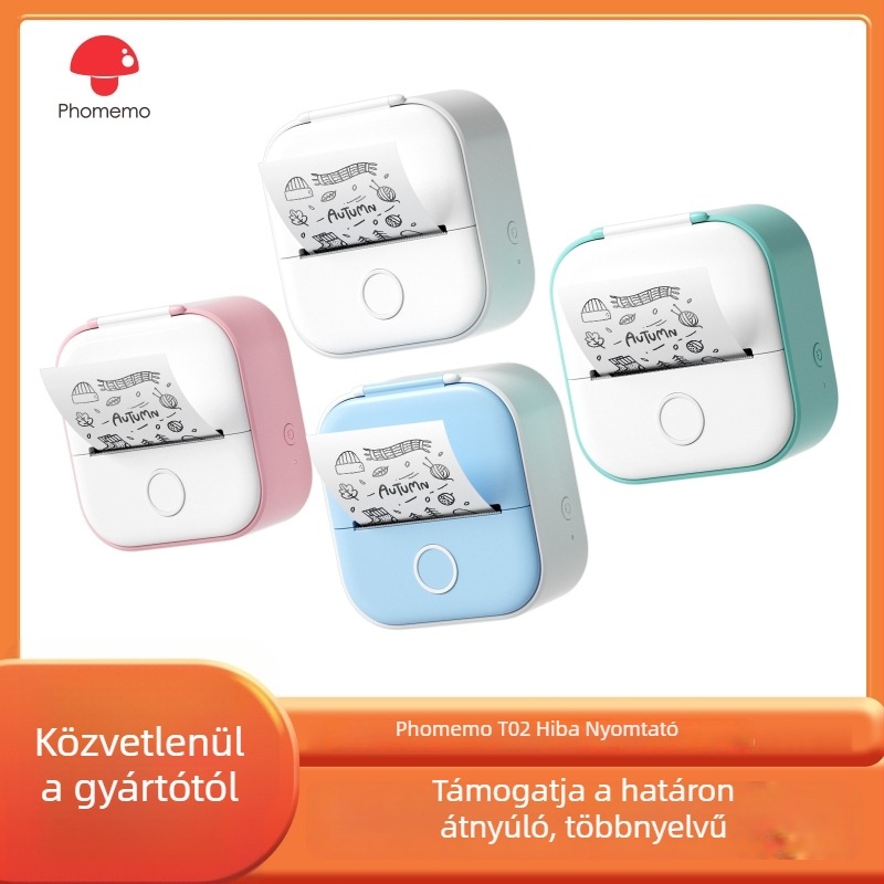 Phomemo T02 mini hőnyomtató – hordozható címkenyomtató Bluetooth-tal a telefonhoz, otthoni használatra, hibajavító nyomtató