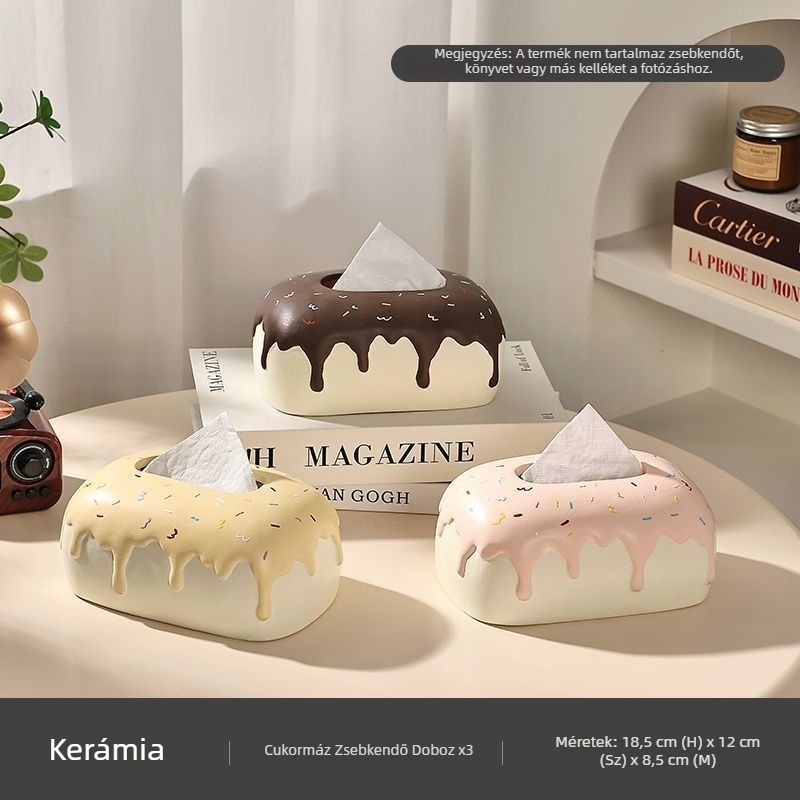 Krémszínű kerámiás szalvétatartó nappalira, kreatív és aranyos asztali dekoráció
