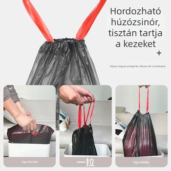 Kereskedelmi minőségű kültéri szemeteszsák húzózsinórral, extra nagy, fekete, vastított, 7040L80