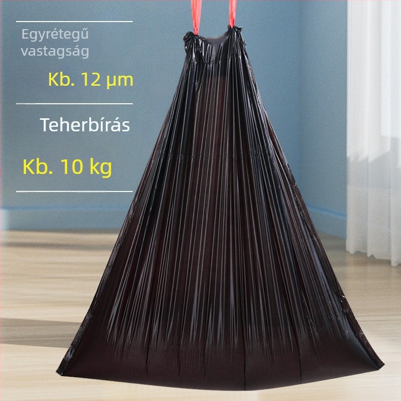 Kereskedelmi minőségű kültéri szemeteszsák húzózsinórral, extra nagy, fekete, vastított, 7040L80