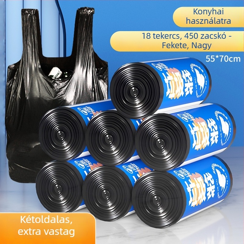 Kereskedelmi minőségű kültéri szemeteszsák húzózsinórral, extra nagy, fekete, vastított, 7040L80