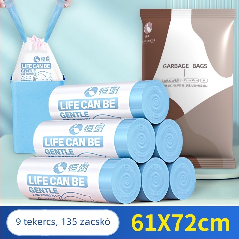 Kereskedelmi minőségű kültéri szemeteszsák húzózsinórral, extra nagy, fekete, vastított, 7040L80