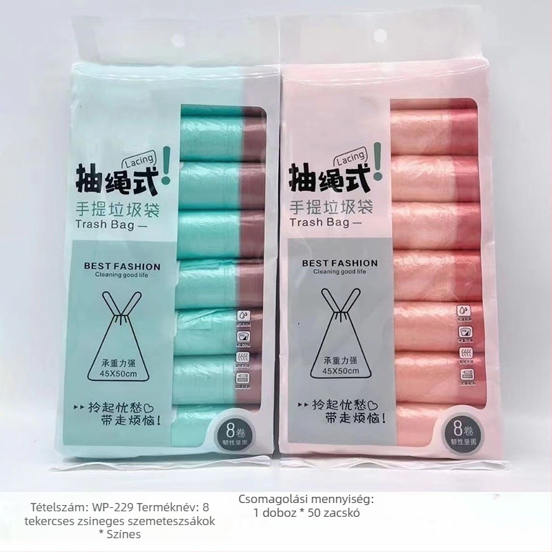 Egyszer használatos PP műanyag szemeteszsákok háztartási felhasználásra, konyha, sík szájú, 60–200 darab dobozban