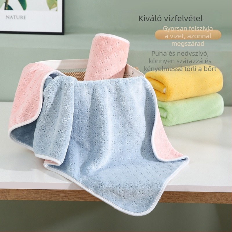 Két színű korall fleece kéztörlő, nedvszívó, szálmentes arc törölköző, 75×35 cm, 120–140 g