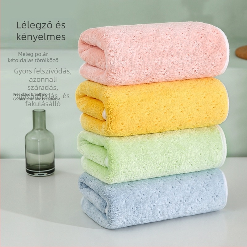 Két színű korall fleece kéztörlő, nedvszívó, szálmentes arc törölköző, 75×35 cm, 120–140 g