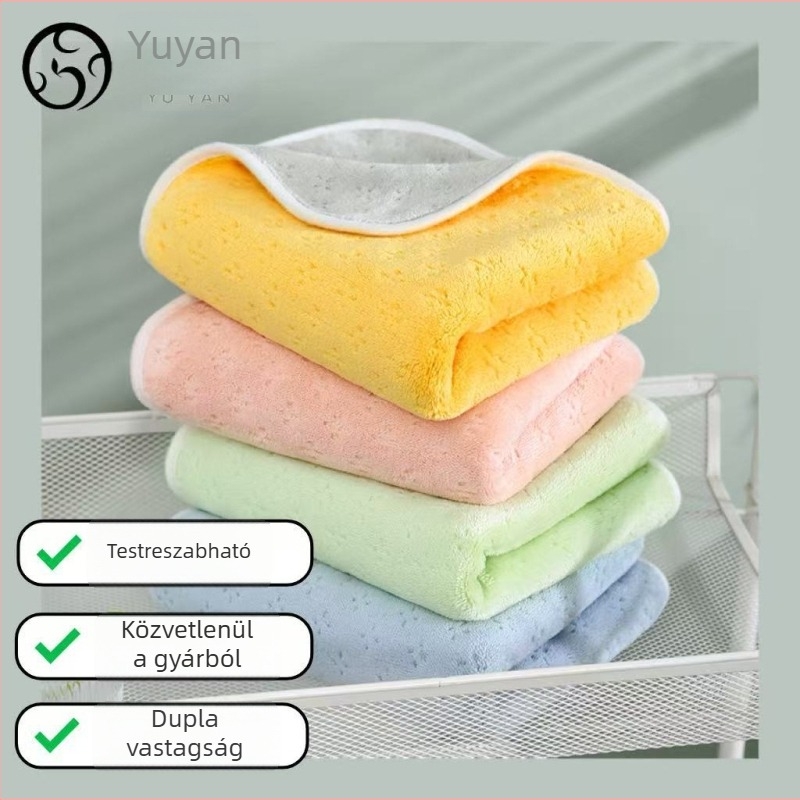 Két színű korall fleece kéztörlő, nedvszívó, szálmentes arc törölköző, 75×35 cm, 120–140 g