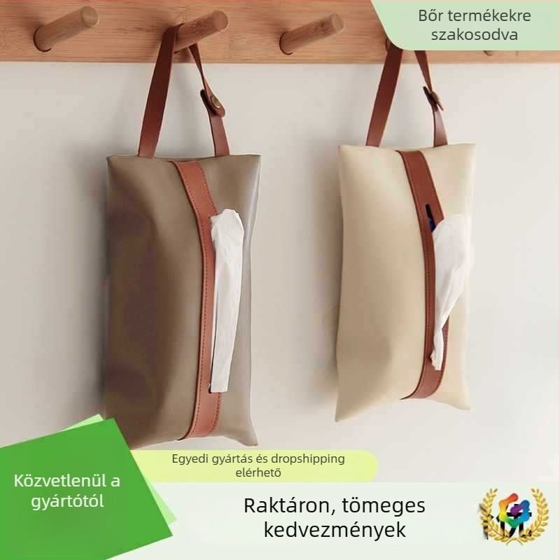 Bőr papírzsepi tartó, függő kialakítás, egyszerű stílus, autóhoz és otthonhoz
