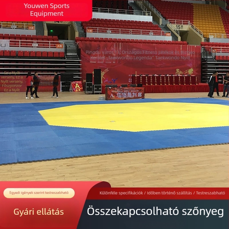 Egyedi moduláris Taekwondo matrac edzéshez és tánchoz – habblokkok 1x1 m, csúszásmentes, különböző sűrűségek és textúrák (fa erezet, szalma mintázat)