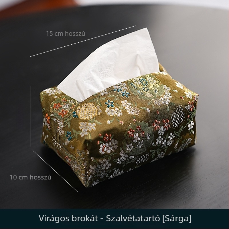 Kínai stílusú brokát szövetből készült papírzsebkendő-doboz fedél, nappali dekorációhoz és teaceremóniához
