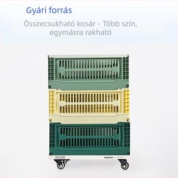 Összecsukható műanyag tárolókosár, több színű készlet, egymásra tehető, perforált kialakítású rendező