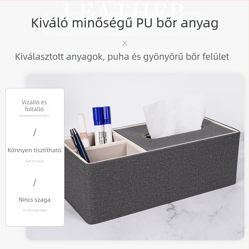 Személyre szabott többfunkciós bőr papírzsebkendő tartó távirányító rekesz, otthon és szálloda számára