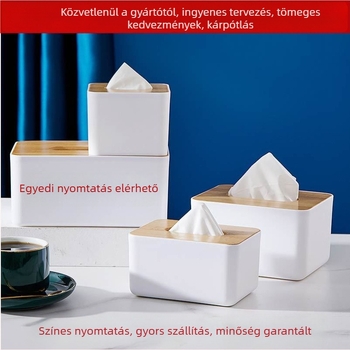 Bambusz fedeles szalvétatartó, logónyomtatással, letisztult luxus megjelenés