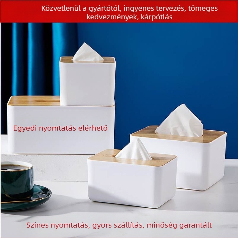 Bambusz fedeles szalvétatartó, logónyomtatással, letisztult luxus megjelenés