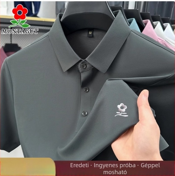 Férfiaknak készült 100% mulberry selyem rövid ujjú polo, vékony Ice Silk anyag, nagy méret