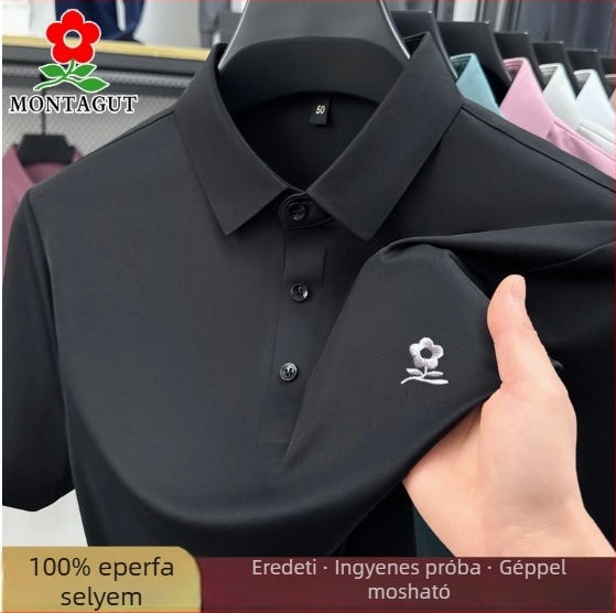 Férfiaknak készült 100% mulberry selyem rövid ujjú polo, vékony Ice Silk anyag, nagy méret