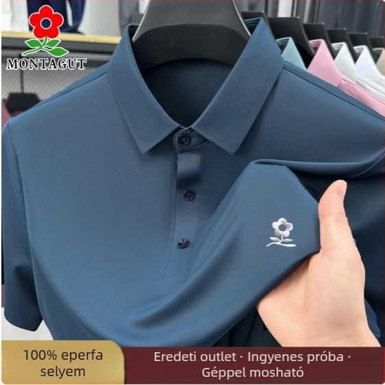Férfiaknak készült 100% mulberry selyem rövid ujjú polo, vékony Ice Silk anyag, nagy méret