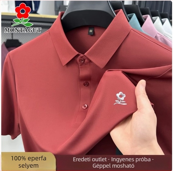 Férfiaknak készült 100% mulberry selyem rövid ujjú polo, vékony Ice Silk anyag, nagy méret