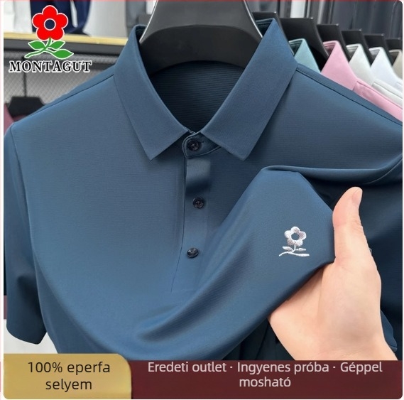 Férfiaknak készült 100% mulberry selyem rövid ujjú polo, vékony Ice Silk anyag, nagy méret