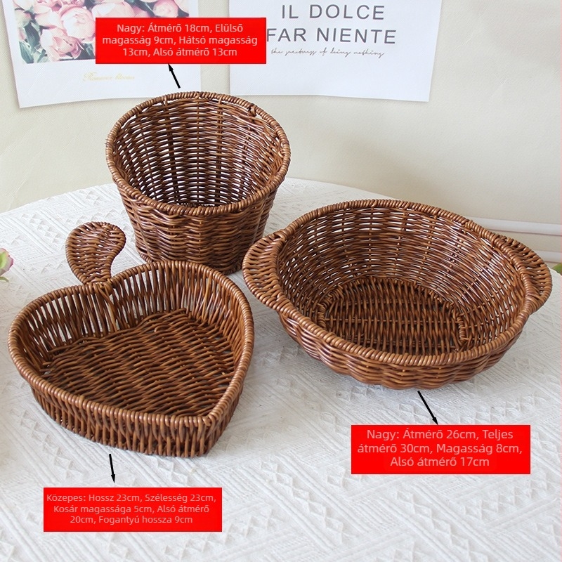 Rattan utánzatú, szövött gyümölcskosár, nassolnivaló tál és tároló kosár otthoni felhasználásra