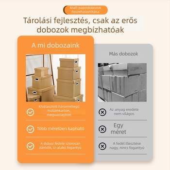 Kraftpapír tároló doboz, nagy kapacitású, fedéllel, ruhákhoz, játékokhoz és egyéb dolgokhoz