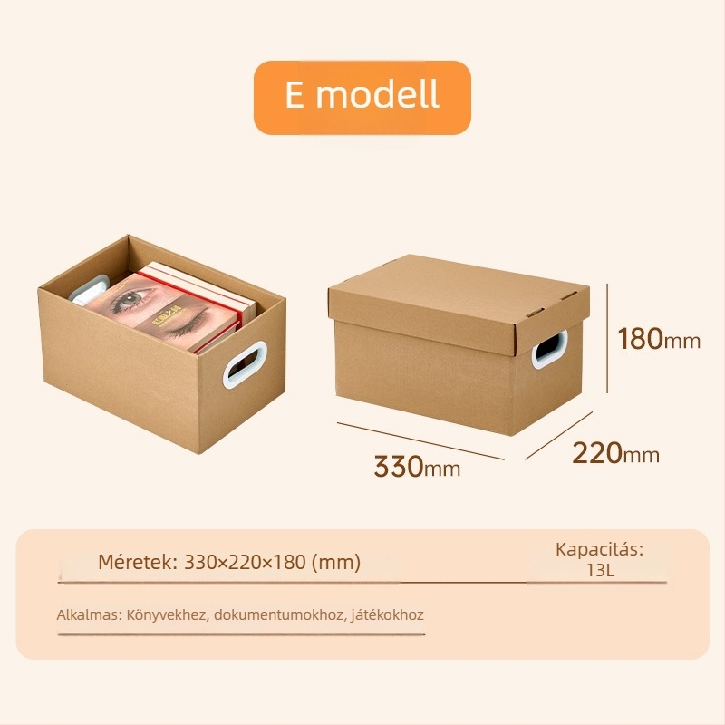 Kraftpapír tároló doboz, nagy kapacitású, fedéllel, ruhákhoz, játékokhoz és egyéb dolgokhoz