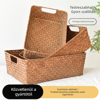 Négyszögletes szalmafonott asztali tárolókosár
