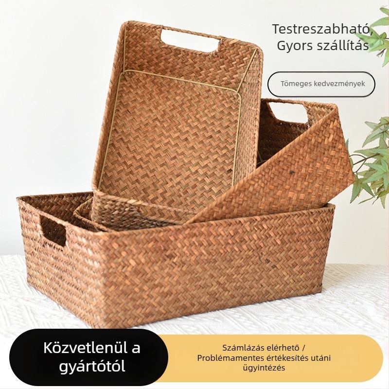 Négyszögletes szalmafonott asztali tárolókosár