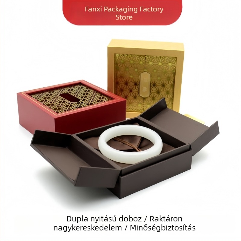 Dupla nyitású örökség-vintage üreges ékszerdoboz arany színben, karpántokhoz