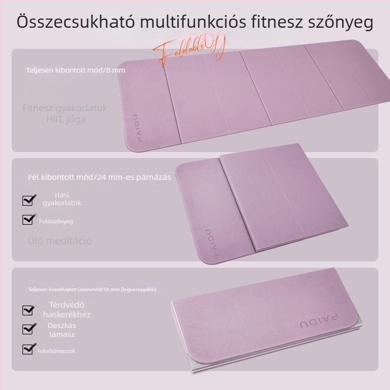 Csúszásmentes jóga matrac, ütéscsillapítással, csendes, vast POE anyagból, testreszabható, összecsukható és hordozható