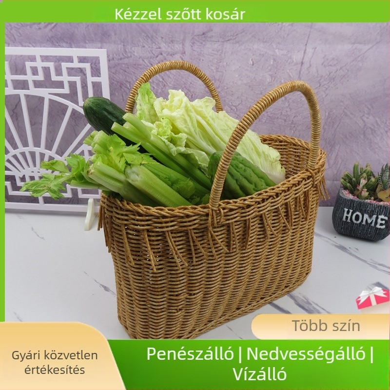 Kék fürdőkosár PE műanyag rattan utánzatból – bevásárláshoz, piknikhez, tojások és otthoni tároláshoz