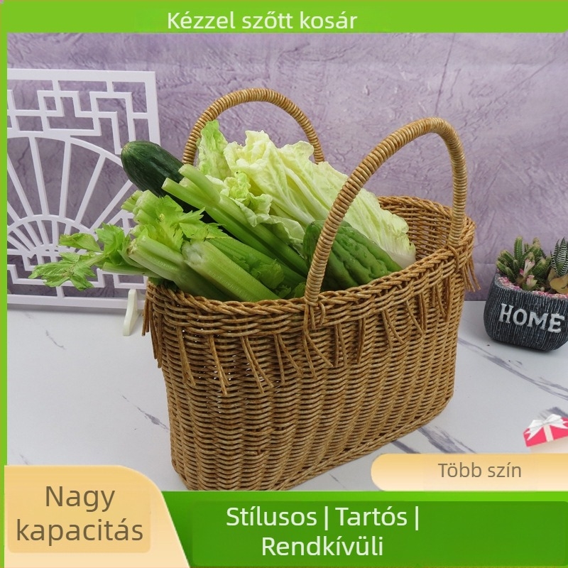Kék fürdőkosár PE műanyag rattan utánzatból – bevásárláshoz, piknikhez, tojások és otthoni tároláshoz