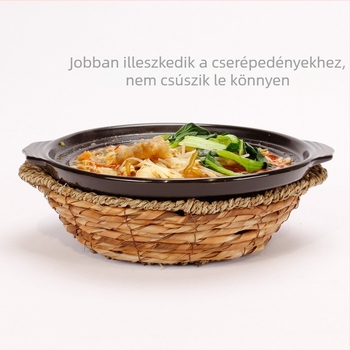 Szalmából font sütőedény alátét rattan tálcával, hőszigetelő kosár ételkiszolgáláshoz